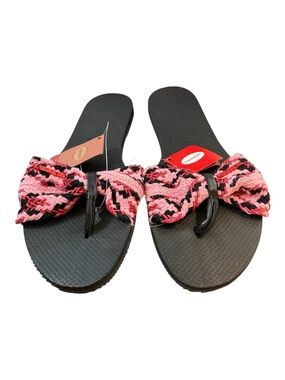 Havaianas Women’s Black Pink Woven Bow Flip Flops Size 11/12 NWT